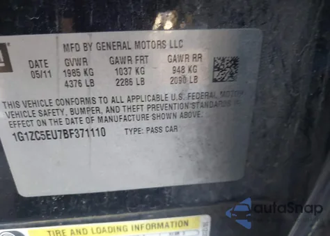 2011 Chevrolet Malibu 1Lt from USA, damaged, VIN 1G1ZC5EU7BF371110